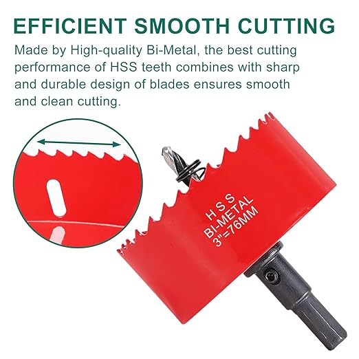 HYCHIKA 3 Inch/76mm Hole Saw,Bi-Metal Cutter Hole Max Cutting Depth 32mm with 1 Arbor Drill Bit for Wood Cutting Cornhole Plastic Drywall Boards Fiberboard