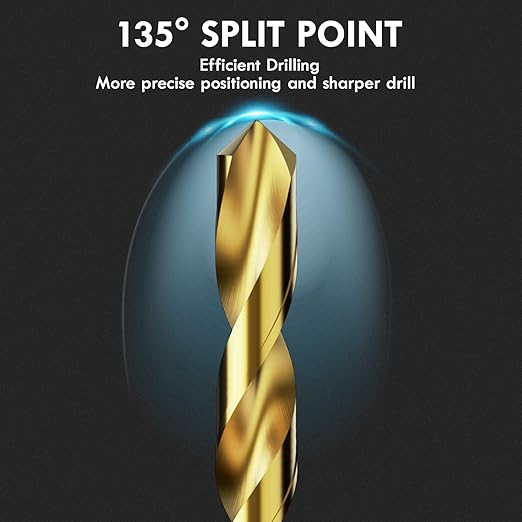 99Pcs Titanium Drill Bit Set, 135 Degree Tip HSS Drill Bit Kits, Sizes from 1/16" to 3/8" for Drilling Soft Metal, Aluminum, Copper, Wood and Plastic, with Plastic Indexed Case for Storage