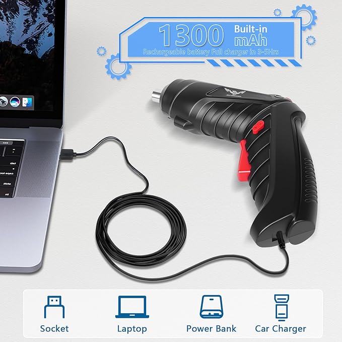 16 in 1 Electric Screwdriver Cordless Rechargeable Small Power Drill Set 3.6V Li-ion 3.5Nm Max Torque Electric Rotatable with LED Light Screwdriver for Home Office DIY Tools (Black)