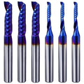 O-Flute Spiral Router Bit Set, 1/4 Inch Shank, Nano-Coated Solid Carbide CNC Router Bits for Aluminum, Plastic, Acrylic, Metal, Wood, MDF (3pcs 1/8"+3pcs 1/4")