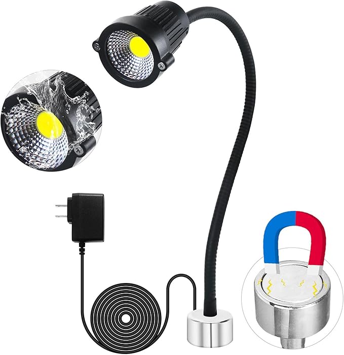 Magnetic Work Light, LED Work Light, with Flexible Gooseneck and Magnetic Base, Shop Tool Lamp for Lathe, Bandsaw, Work Bench, Sewing Machine, Industrial Lighting, 1200Lumens