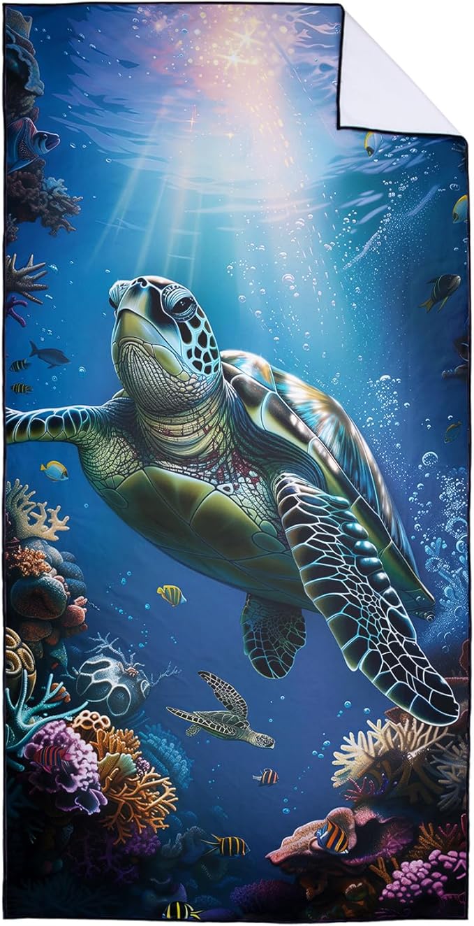 Sea Turtle Beach Towel Oversized 36" x 72", Thin Lightweight Sand Free Quick Dry Microfiber Towel for Swimming Pool Cruise Camping Travel