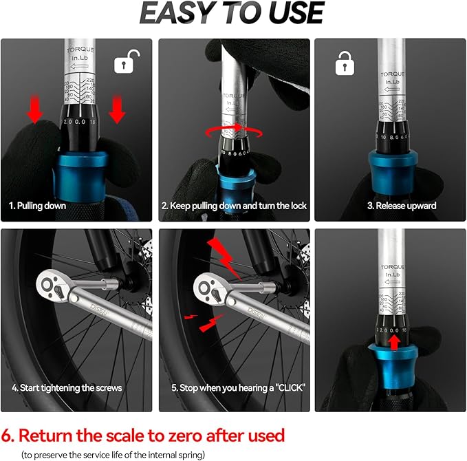 DISEN 1/4-Inch Drive Click Torque Wrench 20-220 In.lb/2-24Nm, 72 Tooth Dual-Direction Adjustable Ratchet Torque Wrench for Bike, Motorcycle and Car Repair