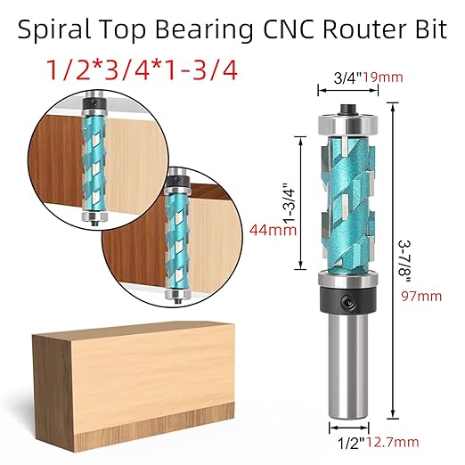 1/2 Shank 1-3/4" Spiral Top Bearing CNC Router Bit Flush Trimming Bit Engraving Router planing Head Wood Cutter Woodworking Tools Carving Cutting Tool