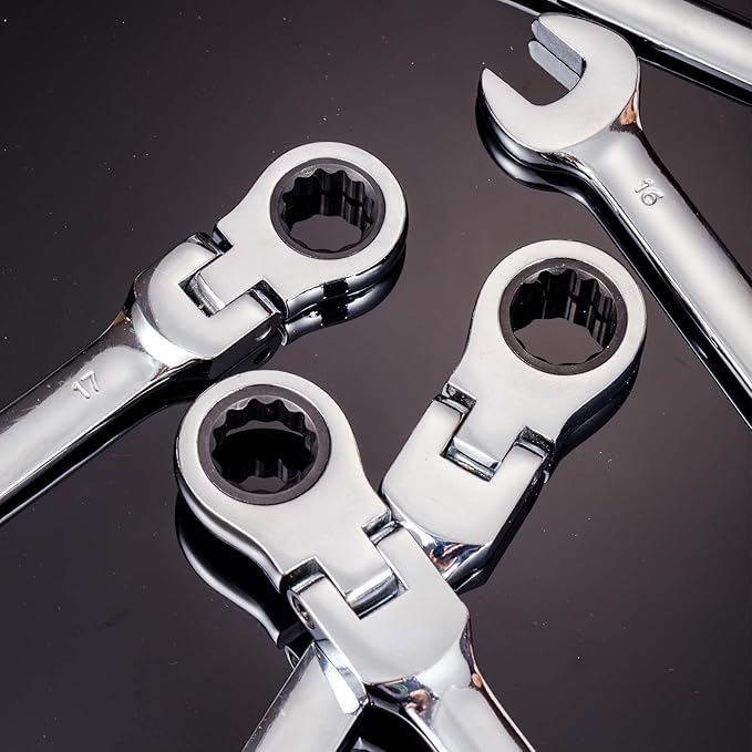 Flexible Ratchet Wrench Set 8pcs 9-17mm Spanner Gear Ring Ratcheting Combination Flexi Wrenches Kit Metric Flex Head