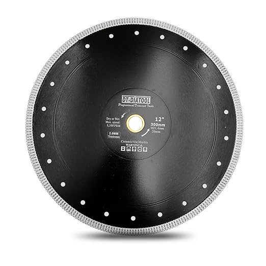 DT-DIATOOL Diamond Tile Blade 12 Inch Diamond Turbo X Mesh Rim Segement Circular Saw Blade for Procelain Ceramic Stoneware Marble Granite Fits 5/8"-7/8" Arbor