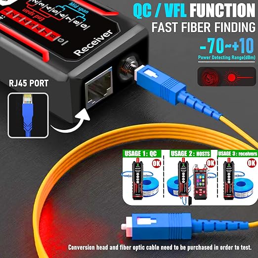 NF-859GT Network Cable Tester with Optical Power Meter10mw DualHead Visual Fault Locator,for POE/RJ45RJ11CAT5 CAT6 CAT3 Tone Probe KitEthemet Wire TracerFiber Tester LAN Network Tools