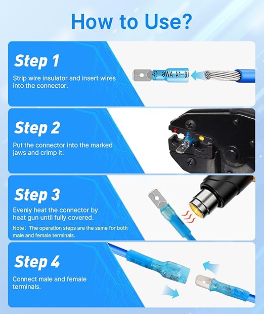 Kuject 600PCS Heat Shrink Wire Connectors, 22-10 AWG Electrical Insulated Male Female Wire Spade Terminals, Quick Disconnect Waterproof Crimp Butt Terminals for Automotive Marine Boat Truck