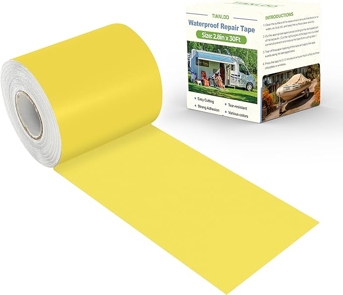 Waterproof Repair Tape for Fabric,RV Awning,Boat Covers,Tents,Tarp,Heavy Duty Outdoor Repair Patch - 2.8IN x 30FT（Yellow）