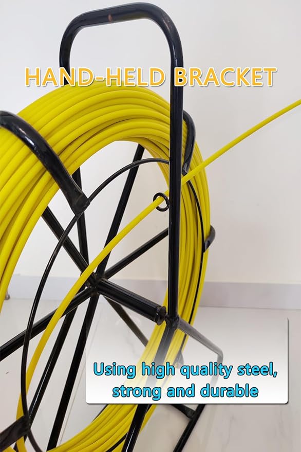Fish Tape Fiberglass 6MM 500FT Fish Tape Puller Fiberglass Wire Cable Running with Cage [6mm*150m]