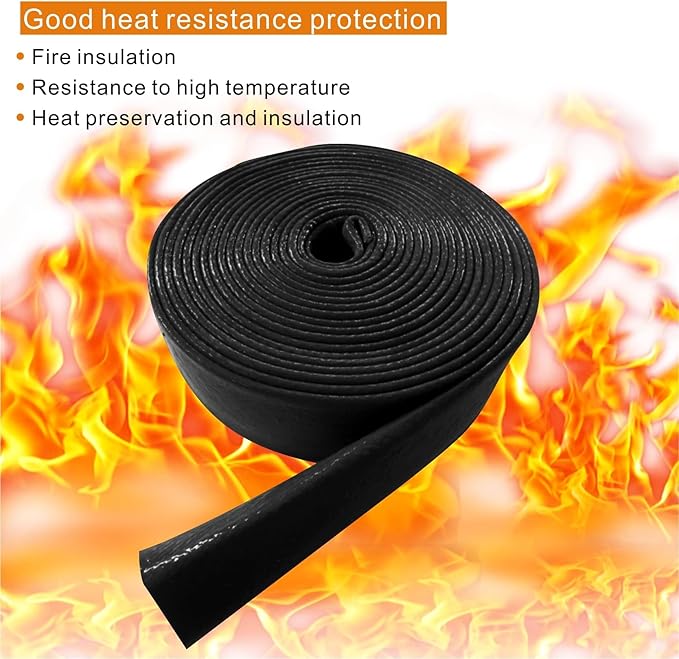 Insulation Heat Shielded Fire Thermo Armor Fire Sleeve Silicone Coated Fiberglass Heat Protection for Automotive Hose Lines & Electrical Wiring-（Black 3/8" ID x5FT）