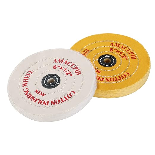 Cotton Buffing Wheel Kit 6 inch. for Bench Grinding Wheel Polishing Machines. Polishes Jewelry, Glass, Tools and More. 1/2 inch Arbor