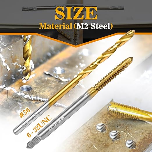 6-32 UNC Tap and #36 Drill Bit Kit, M2 HSS Drill and Tap Set, Combination of Drill and Tap Kit for Metal