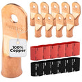 SELTERM 10pcs - 4/0 Awg (XL) 5/16" Stud - Battery Lugs - Ring Terminal Connectors with 12pcs 3:1 Black & Red Heat Shrink Tubing with Adhesive, Heavy Duty Battery Cable Ends - Bare Copper Wire Lugs Kit