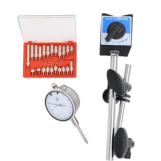 Dial Indicator with Magnetic Base, 0-1.0" Tester Gage, 0.001" Precision Test Indicator with Point Precision Inspection Set,Magnetic Dial Indicator Base Holder with Fine Adjustment Long Arm