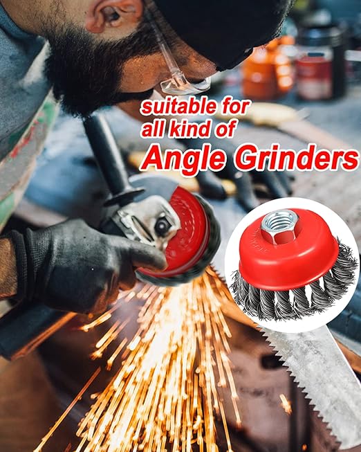 4" Wire Wheel for Angle Grinder, 8PCS Twisted Knotted Wire Brush for Grinder 5/8 Inch-11 Threaded Arbor, 0.02" Carbon Steel Angle Grinder Wire Wheel for Deep Sanding, Heavy Rust Paint.(8)