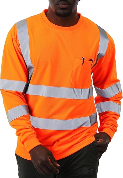 sesafety High Visibility Long Sleeve Construction Work Shirts Orange 3XL