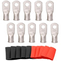 SVAAR 10pcs 2 AWG - 5/16'' Tinned Copper Cable Lugs Wire Lugs UL Listed 2 Gauge Ring Terminals Wire Lugs Battery Cable Ends Heavy Duty Closed End Crimp Connectors with 10pcs 3:1 Heat Shrink Tubings