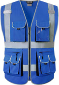 JKSafety 10 Pockets Blue Color Safety Vest Zipper Front with High Reflective Strips Meets ANSI/ISEA Standards (88-Blue, XX-Large)