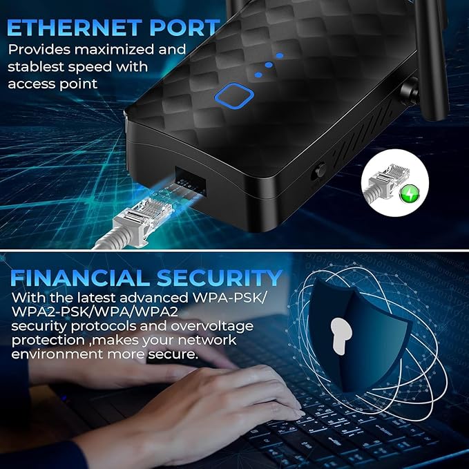 300Mbps WiFi Extender, 2.4GHz Wireless Signal Booster with 4 High-Gain Antennas, Internet Repeater for Home & Office, Up to 6000 Sq Ft Coverage, Easy Setup, Universal Router (300M)