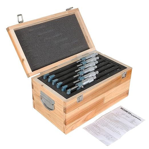 waltyotur Type C 0-6 Inch Outside Micrometer 0.0001 Inch Accuracy for Precise Measurement Work with Carbide Tip with Case 6 Pieces