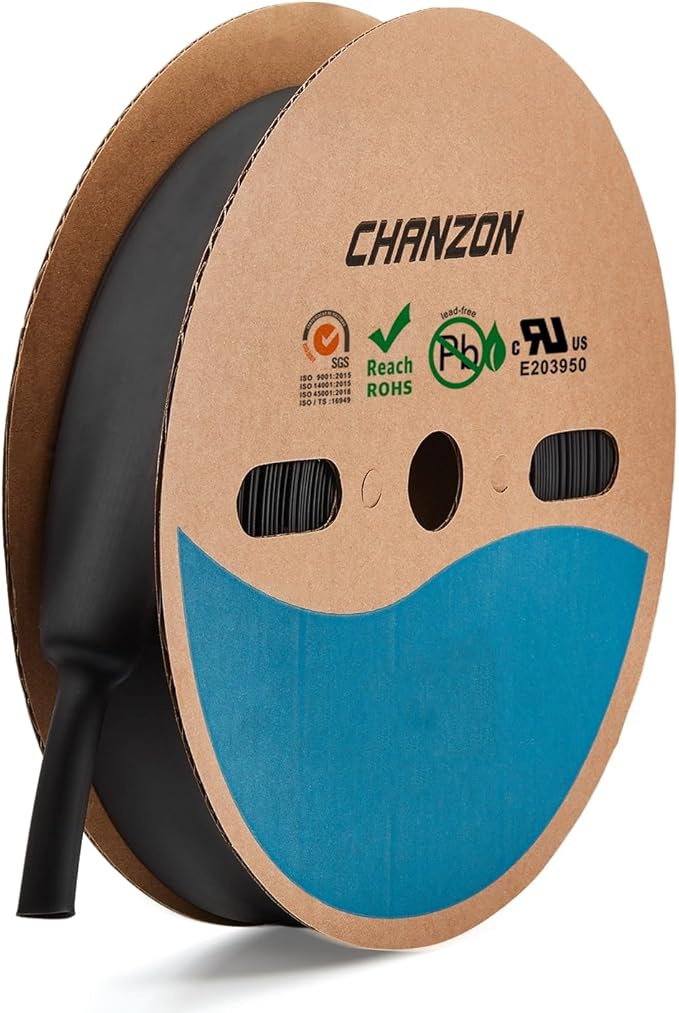 Chanzon 2:1 Ratio - 80Ft Roll - 1-1/4" (30mm) Heat Shrink Tubing 2:1(25M Total Length) Black Polyolefin Sleeving Wrap Shrinking 2 to 1 1pcs