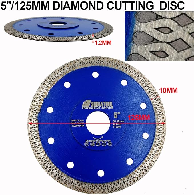SHDIATOOL 5 Inch Diamond Saw Blade Cutting Porcelain Tile Ceramic Granite Marble Brick(2-Pack)