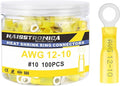 haisstronica 100PCS Heat Shrink Ring Terminals #10 Marine Grade Wire Connectors Yellow AWG 12-10 Gauge, Tinned Red Copper 1mm Resistant Ring Connectors, Brazed-Seam Insulated Electrical Crimp