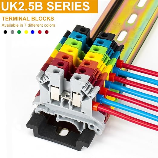 Erayco UK2.5B-Y DIN Rail Terminal Block, Screw Clamp, 600V 20A 24-12AWG, Pack of 100 (Yellow)