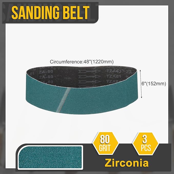 6 x 48 Inch Sanding Belt, 2 Pcs 80 Grit Zirconia Knife Sharpener Belts Work Sharpening for Belt Sander Knife Carving Tool Metal Working
