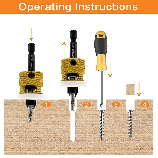 Hex Shank Countersink Drill Bit Set 3Pc #10#12#14 Woodworking Countersink Drill Bits with Adjustable Bit Depth Stop, HSS M2 Drill Bits in Size 1/8" 9/64" 5/32", 3/8" 82˚, with Storage Case
