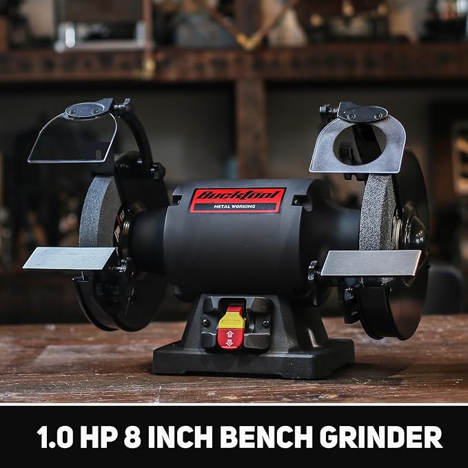 BUCKTOOL 1.0 HP 8 Inch High Speed Bench Grinder, 3590 RPM Table Grinder with 8.0A Motor, High Precision Wobble-free Wheel Grinder, TDS-200HD