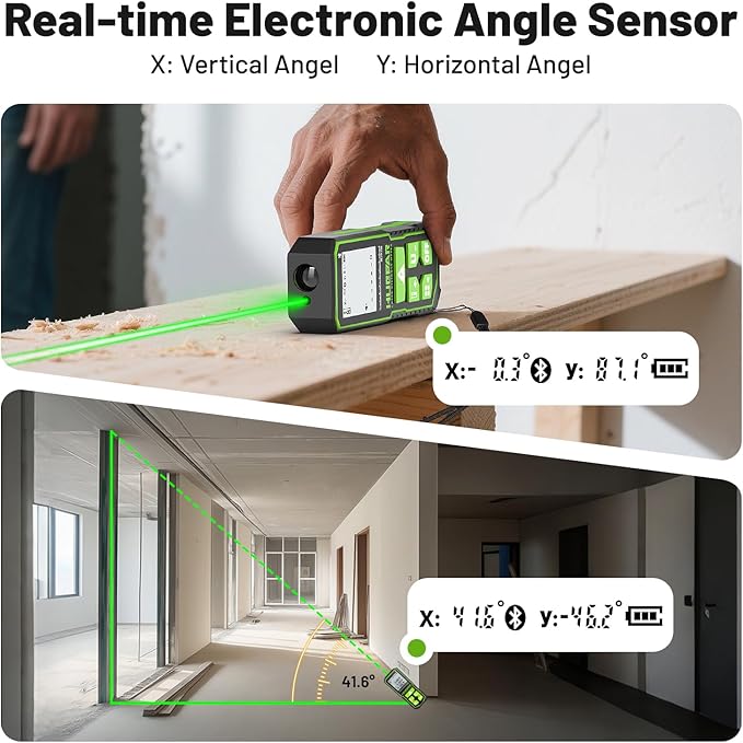200ft Laser Measuing Tool with Bluetooth APP, Huepar Rechargeable Green Beam Laser Distance Meter ±1/16" High Accuracy, Multiple Measurement Modes, IP54 Durable for Home & Construction