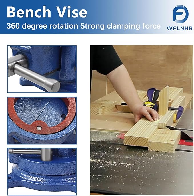 WFLNHB 5" Bench Vise Table Top Clamp Press Locking Swivel Base Heavy-Duty Fit for Crafting Painting Sculpting Modeling Electronics Soldering Woodworking and Fishing Tackle