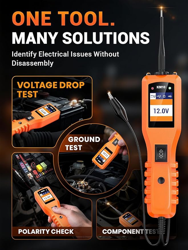 KZYEE KM10 Power Circuit Probe Kit, 12V 24V Automotive Circuit Tester, Digital Multimeter, Short Finder, AC/DC Voltage Tester, Diode & Resistance, Current Probe Component Activation, 20FT+20FT Cable