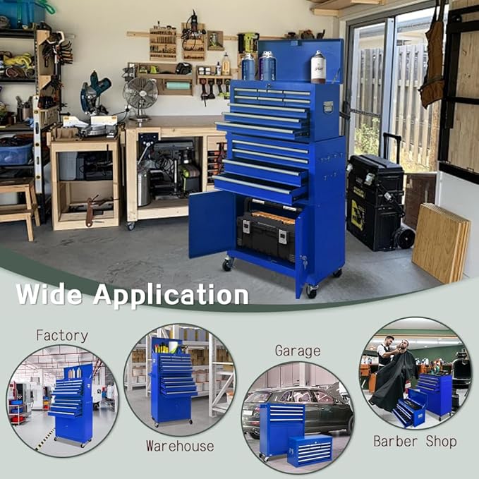 13 Drawers Rolling Tool Chest with Double Door Handle,Large Capacity Tool Storage Cabinet With Drawers, Locking Mechanical Tool Cart With Liner,Portable Tool Box For Repair Workhop (Blue)