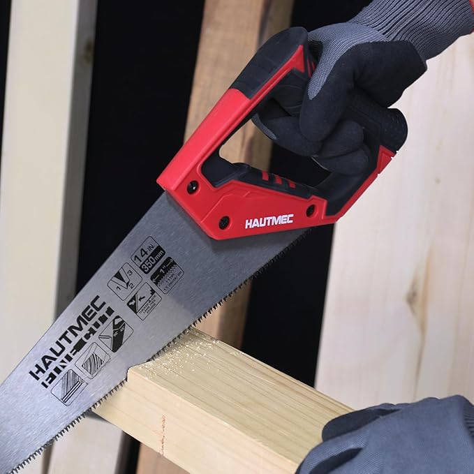 HAUTMEC 14-Inch Universal Hand Saw, 11 TPI Fine Cut Wood Saw with Hardened Triple-Ground Teeth and Ergonomic Handle, Pro Handsaw for Wood, Laminate, Plastic, PVC & Branch Cutting – HT0024