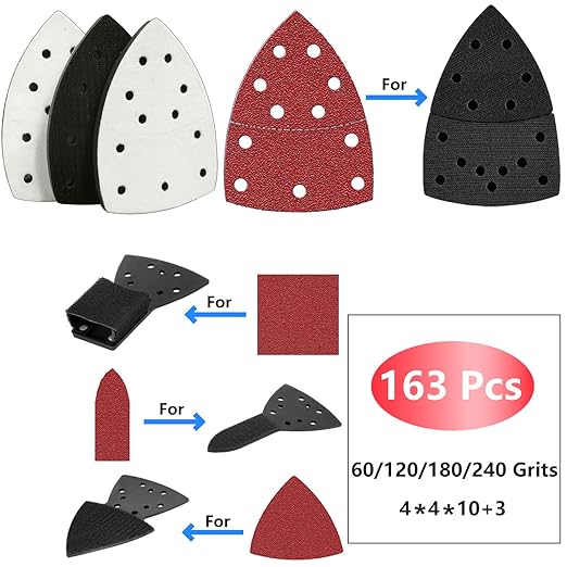 160pcs Mouse Sander Sandpaper and 3pcs Sanding Interface Pad, Detail Sander Sanding Sheets, Sanding Paper 60-240 Grit