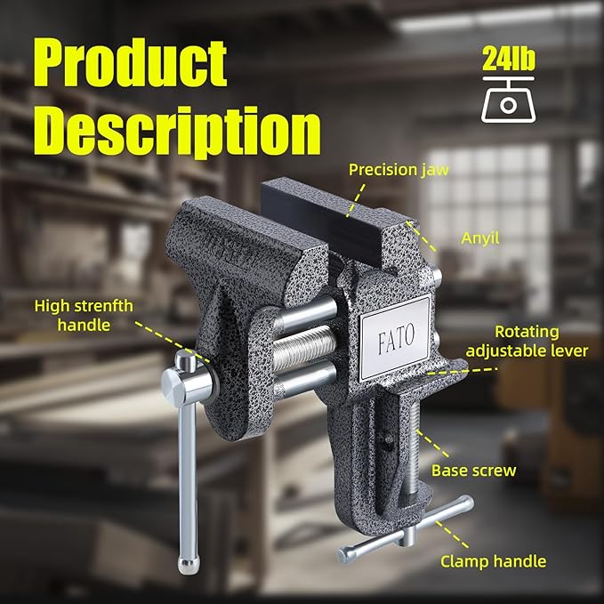 FATO 3" Table Vise Bench Vise Iron Clamp-On Table Bench Vise 2.9-inch Jaw Width 2.6-inch Jaw Opening for Woodworking, Home Workshop Use and DIY Job, Black