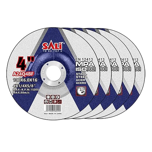 SALI 5 Pack 4 Inch Grinding Wheels for General Purpose Metal & Stainless Steel, Aluminum Oxide Grinding Disc for Angle Grinder, Depressed Center 4" * 1/4" * 5/8"(100 * 6.0 * 16 mm)