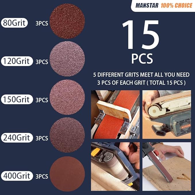 15 Pcs 3 x 21 Inch Assorted Aluminum Oxide Sanding Belt,80/120/150/240/400 Grit