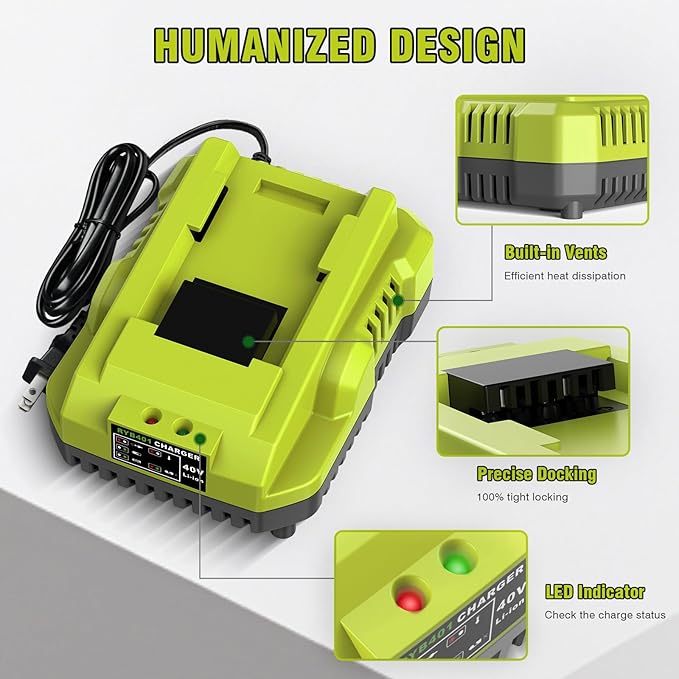 Fast Charging 40V 4.0Ah Lithium-Ion Battery and Charger Kit - Replacement for Ryobi 40V Battery and Charger OP401, Compatible with Ryobi 40Volt Power Tools