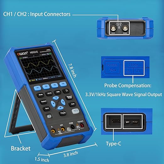 HDS242 Oscilloscope, 40MHz Bandwidth 2CH Handheld Oscilloscope Multiumeter 2 in 1 Digital Oscillograph for Electronic Measurement, Circuit Design or Test