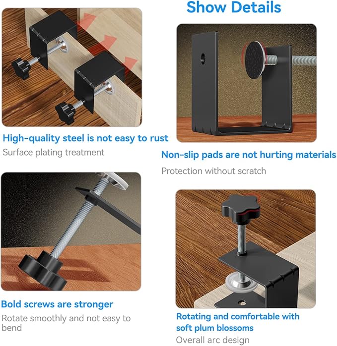 JEEJINYAN® 4 Pcs C Clamps, Drawer Front Installation Clamps, Cold-Rolled Steel Clamps for Woodworking, Can Be Used as Door Installation Tools and Cabinet Tools, Black