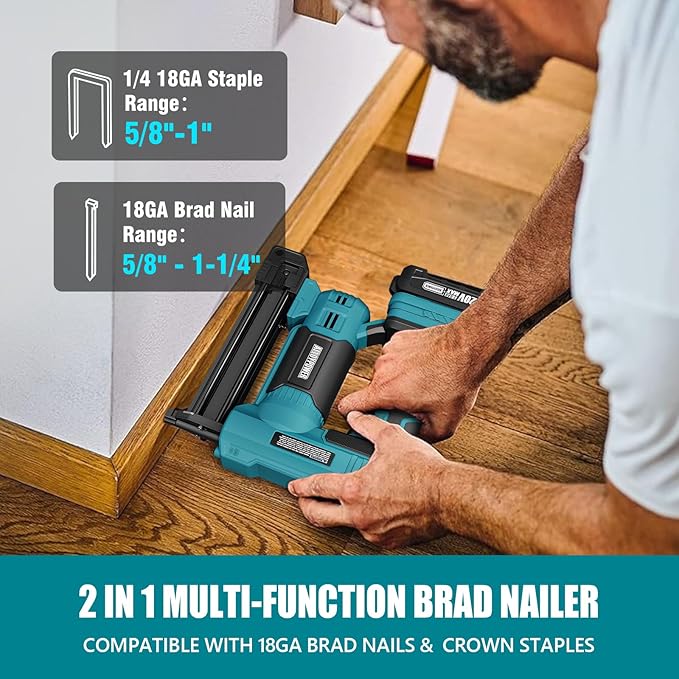 ALLOYPOWER 18 Gauge Nail Gun Battery Powered, 2 in 1 Cordless Brad Nailer/Electric Stapler with 2.0Ah Battery and Charger,1000pcs Nails and 500pcs Staples Included for Home Improvement & Woodworking