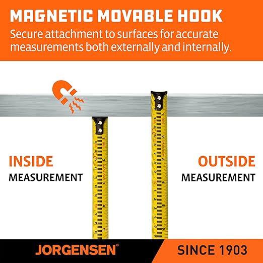 JORGENSEN Digital Tape Measure, 2-in-1 16Ft Rechargeable Digital Measuring Tape Ft/Ft+in/in/M/CM/MM Unit, Metric & Inches Tape Measurement Tool for Pythagorean, Area, Volume