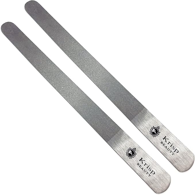 Stainless Steel Diamond Deb Nail File Manicure Pedicure Metal 7" inch, Toenail Fingernail Files for Women Double Sided Dust Coating Suitable for Natural or Acrylic Nails (Pack of 2) by Krisp Beauty