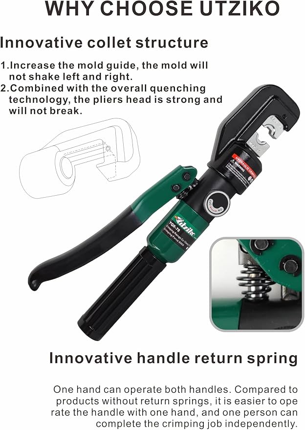 Hydraulic Cable Lug Crimper 10 US TON 12 AWG to 00 (2/0) Electrical Terminal Cable Wire Tool Kit with 9 Die (12awg~00awg Crimping Tool+Cut)