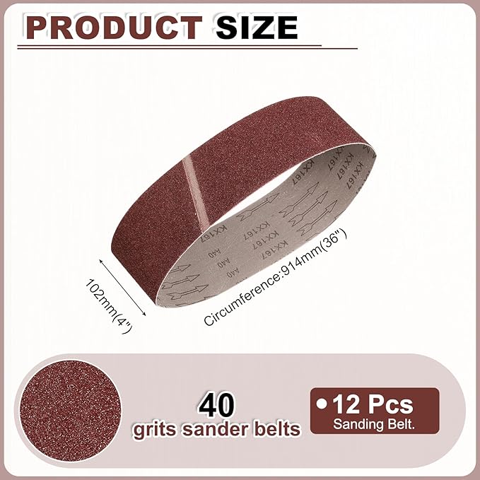 HARFINGTON 4 x 36 Inch Sanding Belts, 12 Pcs 40 Grits Aluminum Oxide Abrasive Belt Sander File Belt for Woodworking, Metal Polishing, Knife Sharpener