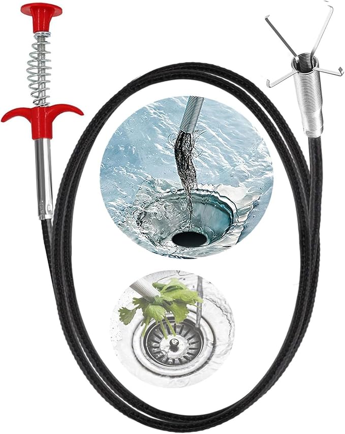 Drain Snake,61 inch Flexible Grabber Claw Pick Up Reacher Tool,Drain Clog Remover - Gutter Cleaning Tools for Home Sink, Bathroom Tub,Drain, Toilet, Tight Spaces